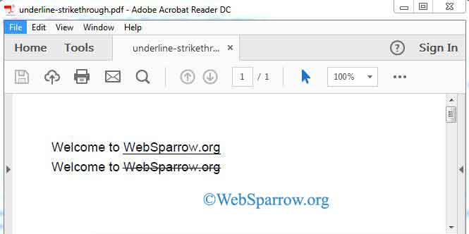 iText API- Underline and Strike-through Example in Java