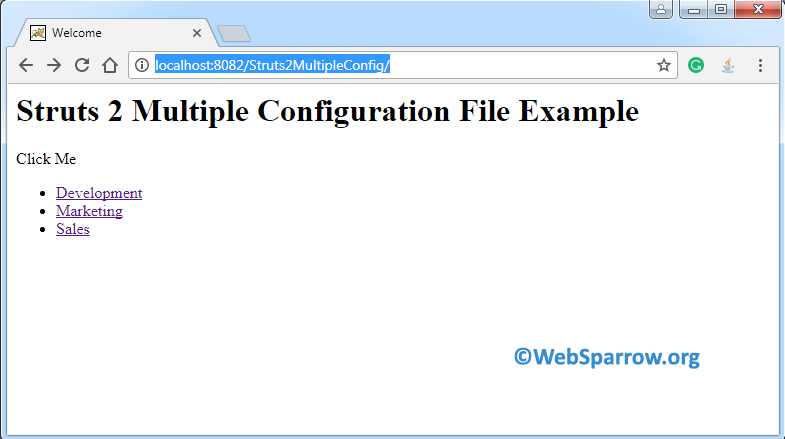 Struts 2 Multiple Configuration File Example